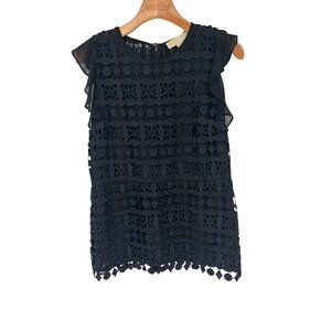 Michael Michael Kors Womens Black cap sleeve Lace Overlay Top  Ruffle  Size 12